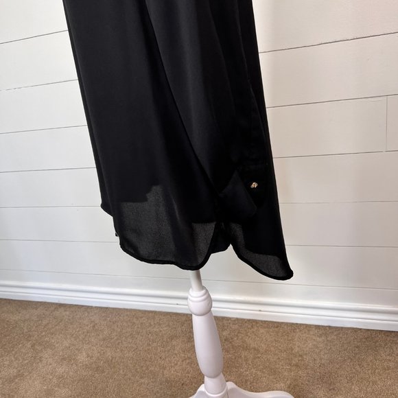 CeCe Black Semi Sheer Long Sleeve Button Down Tunic Top Size M - Picture 5 of 10